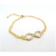Imagem de Pulseira Infinito Strass Lembrancinha Folheado Ouro 18k