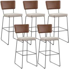 Imagem de Kit 05 Banqueta Alta Cozinha Sala Jantar Fixa Allana L02 Sintético Mar