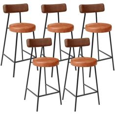 Imagem de Kit 05 Banquetas Baixa Cozinha Sala Jantar Bancada Milão L02 Couríssimo Marrom Camel - Lyam Decor
