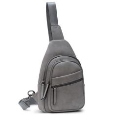 Imagem de Alldaily Bolsa tiracolo grande para mulheres, bolsa tiracolo de couro, moderna, bolsa de peito para viagens, pochete, Cinza