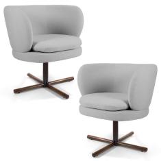 Imagem de Kit 02 Poltronas Decorativas Melissa Base Xis Giratória C-315 Linho  Claro - Domi