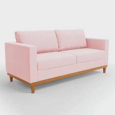 Imagem de Sofá 03 Lugares Juliette Suede Rosa Bebê Base Madeira Castanho - D'Rossi