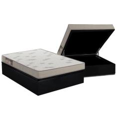 Imagem de Cama Box Baú Casal: Colchão Espuma Ortobom D23 Light Saúde + Base CRC Courano Black(138x188)