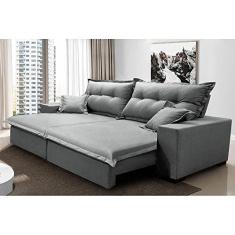 Imagem de Sofá Retrátil e Reclinável com Molas Ensacadas Cama Inbox Prime 2,52m Tecido Linho Cinza Claro