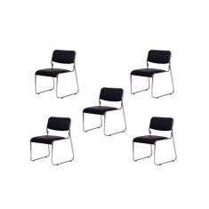 Imagem de Kit 5 Cadeiras de escritório interlocutor fixa com base cromada W-21 Preta