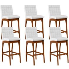 Imagem de Kit 06 Banquetas Altas Para Cozinha Sala de Jantar Fixa Mila B04 Facto Branco Fosco - Lyam Decor