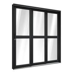 Imagem de Porta de Aço de Correr Lateral com Travessa 3 Folhas 213x150cm Aço Pronto Riobras Preto