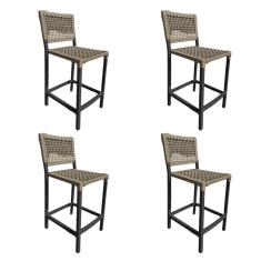 Imagem de Kit 4 Banquetas França em Corda Náutica e Base em Alumínio Preta para Área Gourmet Rami
