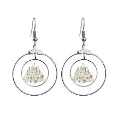 Imagem de Brincos de paisagem com desenho de marco de igreja pendente, joia circular