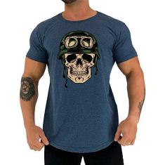 Imagem de Camiseta Masculina LongLine MXD Conceito Slim Caveira Exercito Skull Soldado ( Mesclado, GG)