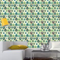 Imagem de Papel De Parede Adesivo Penas Verde 77489368 Rolo 0,58X3M