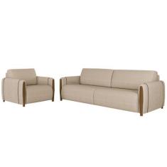 Imagem de Conjunto Decorativo Poltrona E Sofá 223cm Maceió Linho Champagne G45 -