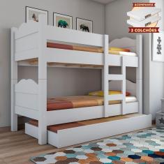 Imagem de Beliche Madrid Com Grades De Proteção E Cama Removível - Branco Com 2 Colchões