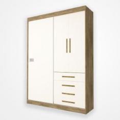 Imagem de Módulo Georgia Guarda Roupa 3 Portas e 4 Gavetas Jequitibá / Off White J&A Móveis