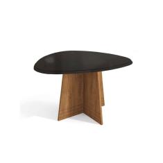 Imagem de Mesa p/ Cozinha Lótus c/ Tampo Madeirado c/ Vidro 135x105cm Freijó/Preto Fosco - Kappesberg