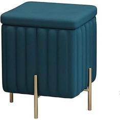 Imagem de Banqueta de armazenamento embelezar repousa-pés de veludo verde Pufe Banqueta de armazenamento Cubo otomano Apoio para os pés Baú quadrado com pernas douradas para quarto, penteadeira, azul