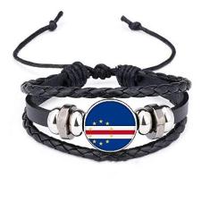 Imagem de DIYthinker Pulseira de couro trançado com contas da bandeira nacional da África do Cabo Verde