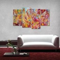 Imagem de Quadro Abstrato Colorido Artístico Escritório Tecido 4 Peças