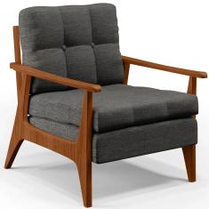 Imagem de Poltrona Decorativa Para Sala de Estar Encosto Ripado Emília B04 Linho  Escuro - Lyam Decor