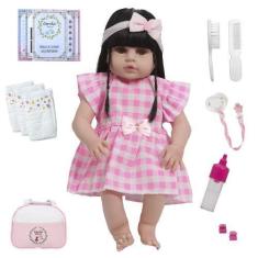 Imagem de Boneca Reborn Bebê Morena Corpo De Silicone Olhos Castanhos - Cegonha