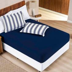 Imagem de Jogo de Lençol Queen Marim Malha 100% Algodão 3 Peças - Marinho