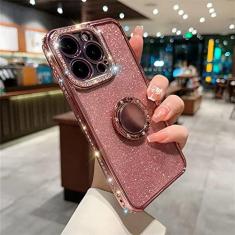 Imagem de Estojo de suporte de anel de diamante com brilho e strass para iPhone 11 12 13 14 Pro Max XS XR 8 7 Plus SE Capa de silicone macio, ouro rosa, para iPhone 13