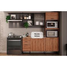 Imagem de Cozinha Modulada Completa Alpha 6 Peças (1Aéreo+1Balcão+1TorreQuente+3Complementos) C6P80 Freijo/Cinza - Carraro