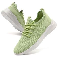 Imagem de WOHHHW Tênis de caminhada feminino, casual, com cadarço, leve, sem cadarço, tênis de corrida sem cadarço, 01 Verde maçã, 35