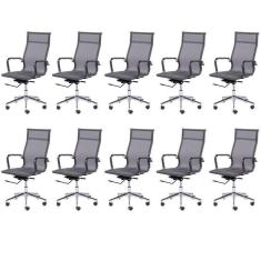 Imagem de Kit 10 Cadeiras para Escritorio Presidente Esteirinha Tela Mesh 3303 Cinza