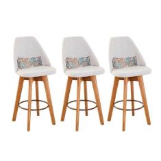 Imagem de Kit 03 Banquetas Bege Claro E Almofada Folhas