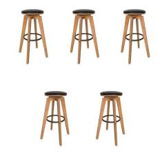 Imagem de Kit 5 Banquetas Decorativas Hetfield Pu Madeira C/apoio Para Os Pés Base Giratória G56 - Gran Belo