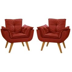 Imagem de Kit 02 Poltronas Decorativas Opala Suede Bordô - Dora Bela
