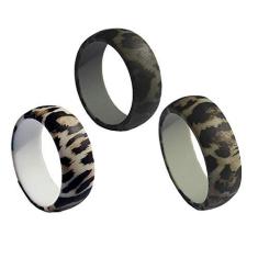 Imagem de Bonarty 3 peças punk leopardo textura aliança masculina anéis de silicone para casamento