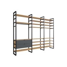 Imagem de guarda-roupa closet modulado industrial philly 2 gv cedro e grafite 294 cm