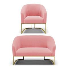 Imagem de Namoradeira E Poltrona Base Industrial Dourado Stella Suede D03 - D'ro