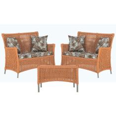 Imagem de 2 Sofás Área e Mesa Igapó Alumínio Pintura Fendi Corda Náutica Estofado Impermeável Almofada 6 Trama