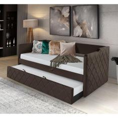 Imagem de Bicama Vintage Rústica de Madeira com Revestimento Veludo Pavia Marrom Dubai - Atraente Móvei