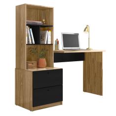 Imagem de Escrivaninha Livreiro Helena Nature Preto Fosco com 2 Gavetas Mobili