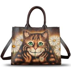 Imagem de Bolsa feminina de couro genuíno pintada à mão com alça superior, bolsa tiracolo feita à mão, Estampa 11, Medium