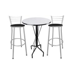 Imagem de Kit Mesa Bistrô Preto Tampo Branco 2 Banquetas Cinza Assento Preto - M