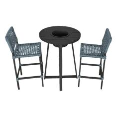 Imagem de Conjunto Bistrô Champanheira Tampo Ripado E 2 Banquetas França Corda Náutica Cinza - Cor: Cinza