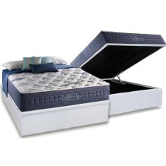 Imagem de Cama Box Baú Casal: Colchão Molas Anjos Masterpocket Ensacadas Blue Sea + Base Branco(138X188)