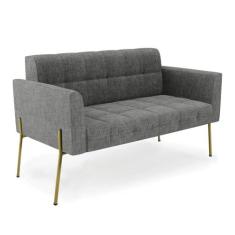 Imagem de Sofá Namoradeira 2 Lugares Base Pé de Ferro Dourado Elisa Linho Grafite A26 D03 - D'Rossi