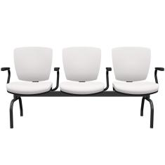Imagem de Cadeira Longarina 3 Lugares Aeroporto Recepção Preto Baixa Flexi P03 Vinil Branco - Lyam
