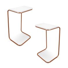 Imagem de Kit 02 Mesas Lateral Tampo Multiuso Para Sofá Base Bronze - D'Rossi