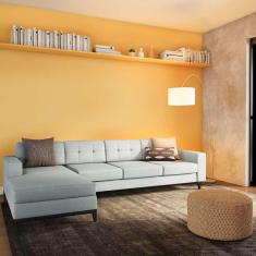 Imagem de Sofá 4 Lugares Leave com Chaise Esquerdo Pés e Base em Madeira Linho Cotton Cinza