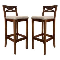 Imagem de Kit 2 Banquetas Média Estofada Para Bancada Madri Madeira Castanho Sue