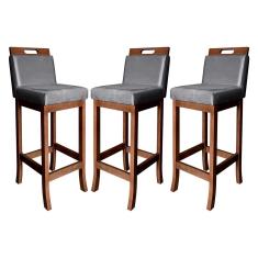 Imagem de Kit 3 Banquetas Alta para Cozinha Americana Milão Madeira Castanho Suede Cinza ccs