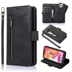 Imagem de Capa de couro de luxo para iPhone 14 13 12 11 Pro XS Max XR X SE 2022 8 7 6 6S Plus Carteira com zíper Capa removível, preta, para iphone 14