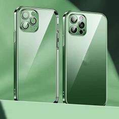 Imagem de Capa de telefone com revestimento de lente para iPhone 14 11 12 13 Pro Max Mini XS XR 7 8 14 Plus SE 2020 Capa de proteção de câmera de luxo, verde escuro, para iPhone 12Pro MAX